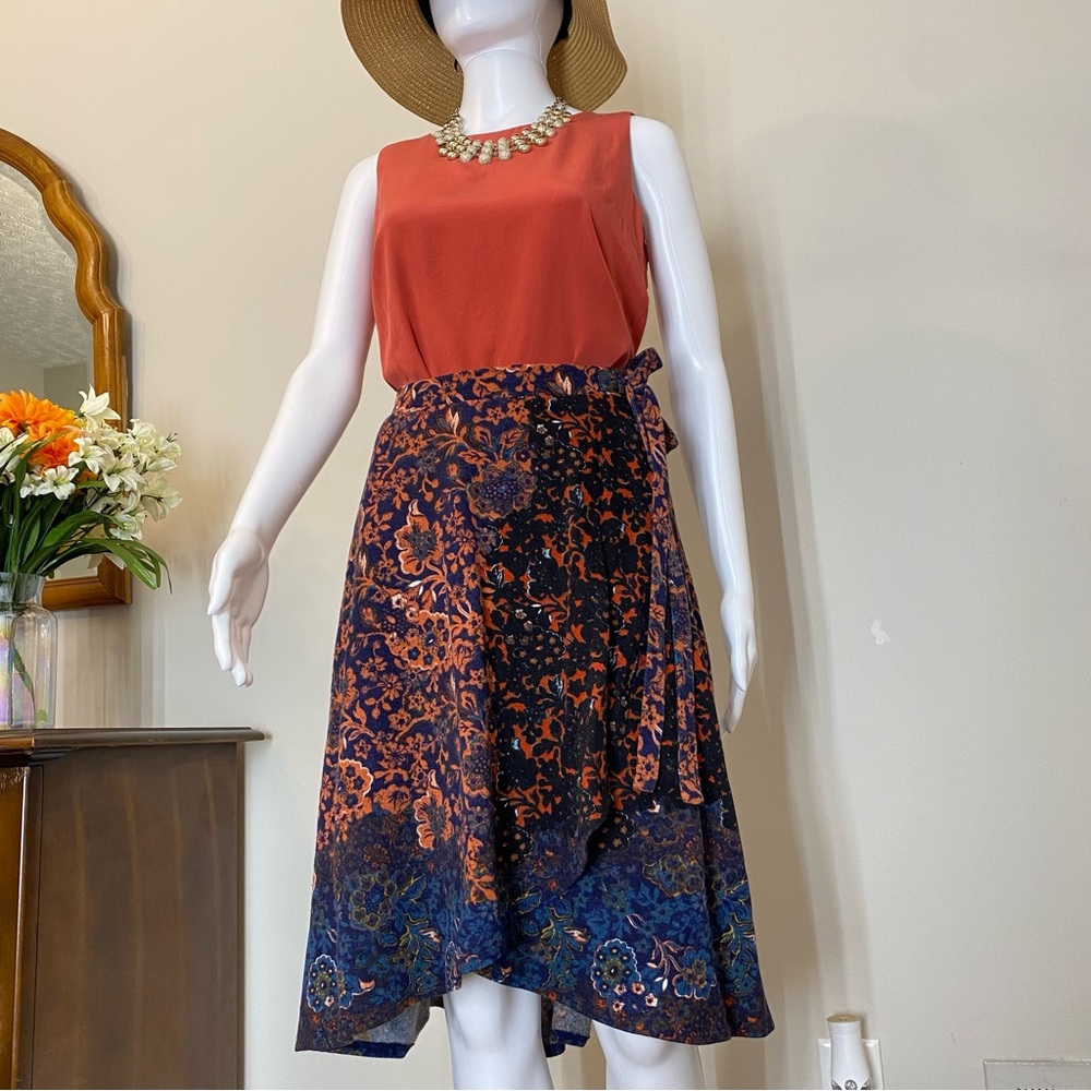 Anthropologie Knit Faux Wrap Skirt by Maeve + 100% Silk Norton Top Sz S